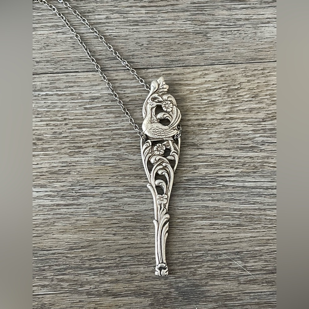Silver Pendant Necklace Handmade from Vintage Spoon Handle